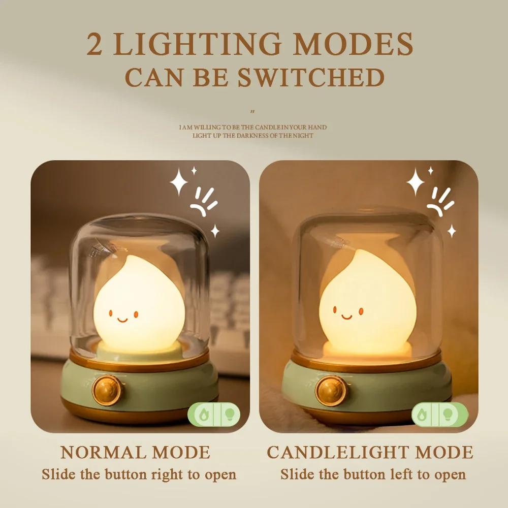 Candle Night Light Cute Kerosene Lamp Desktop LED Decorative Light USB Rechargeable Night Light Bedroom Creative Children's Gift