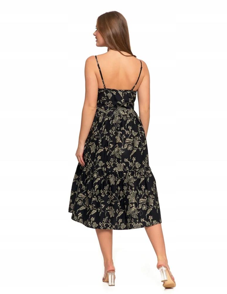 Women's Midi Dress with Straps and Ruffles, Stylish Classic, MORAJ XL PATT 1
