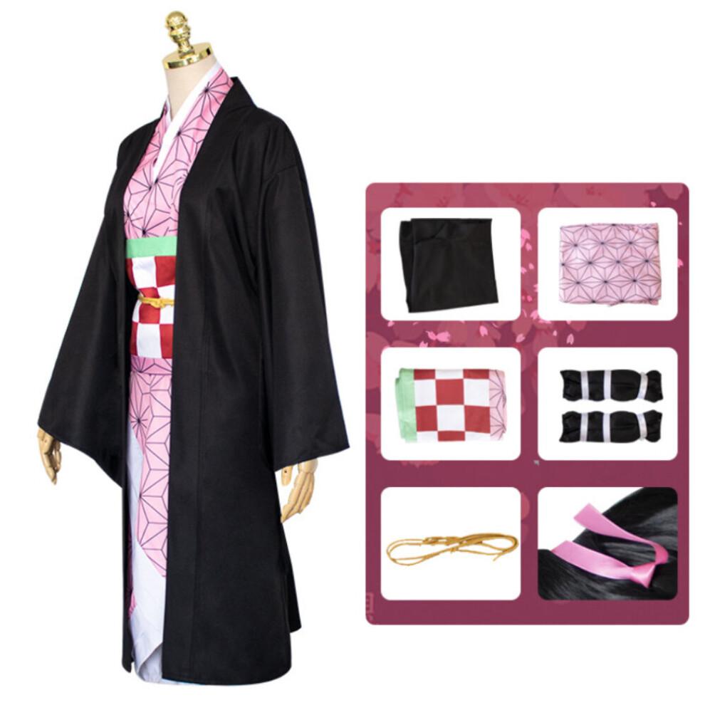 (13-14 Years, Kamado Nezuko) Kids Girls Boys Ghost Slayer Cosplay Costume Tanjiro's Nezuko Halloween Outfits