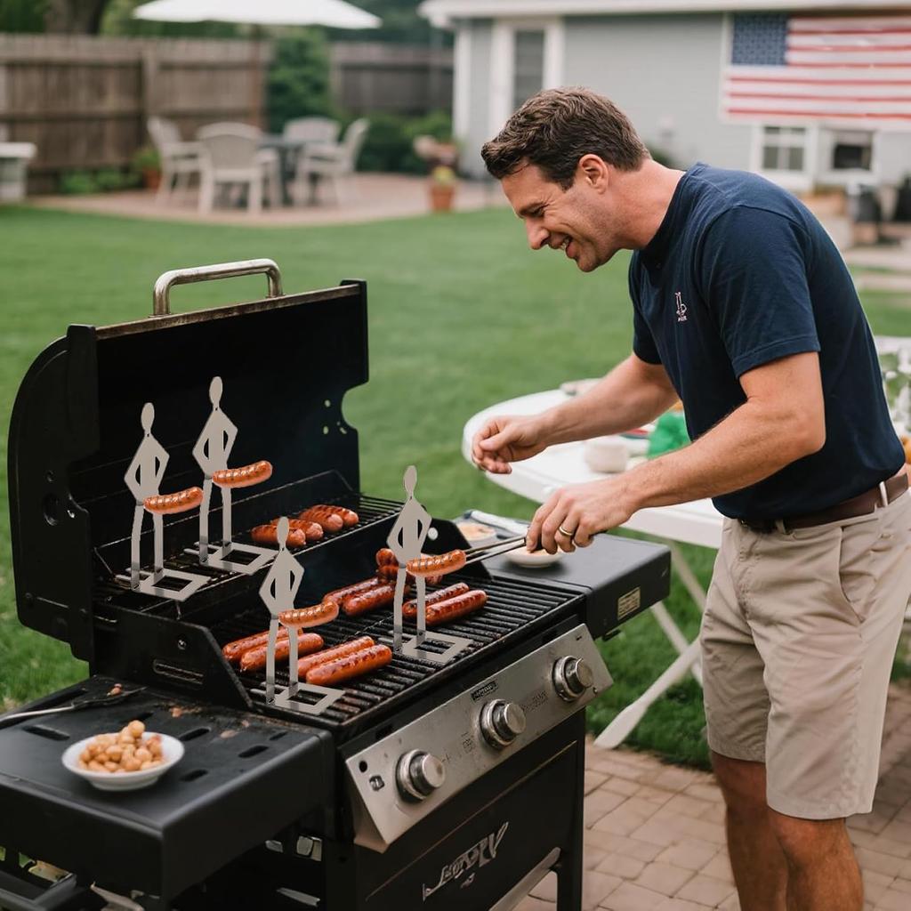 Rolig BBQ Korvställ Man Varmkorvshållare Återanvändbar Rostfri Varmkorvsrost och Ställ Barbecue Grilltillbehör för Camping och Nyhetsparty