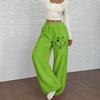 Women's Casual Christmas Print Elastic Waist Loose Fit With Plush Wide Leg Pants
