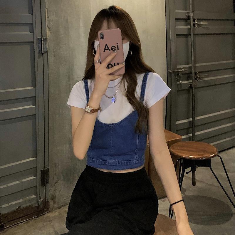 Stylish Elegance Fashion Female Casual Vest Summer Outwear Design Sense Straps Sexy Short Top Slim Stacking Denim Small Camisole Undershirt Female