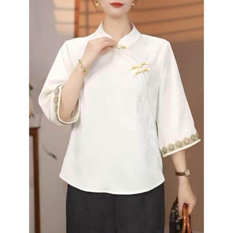 

2026 Summer Chinese-Style Elegant Shirt for Middle-Aged & Elderly Women 2XL (Recommended for 115-130 jin) бежевый