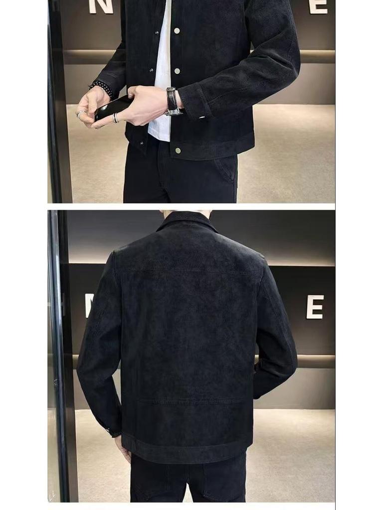 2025 Men's Suede Plush Lapel Jacket - Trendy Spring/Autumn Street Style, High-End & Versatile