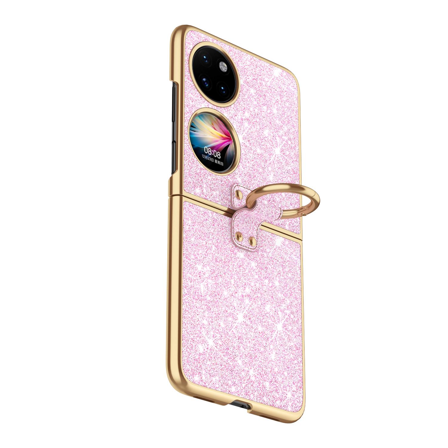 

For Huawei P50 Pocket S Case Slim Glittering PU Leather Foldable Folio Ring Stand Phone Case Cover For Huawei P50 Pocket 2 S Huawei Pocket 2&PC рожевий