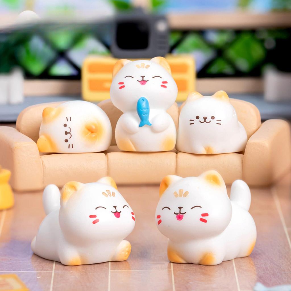 8Pcs Cartoon Mini Cat Miniatures Resin Animal Ornaments Fairy Garden Decoration Micro Landscape 