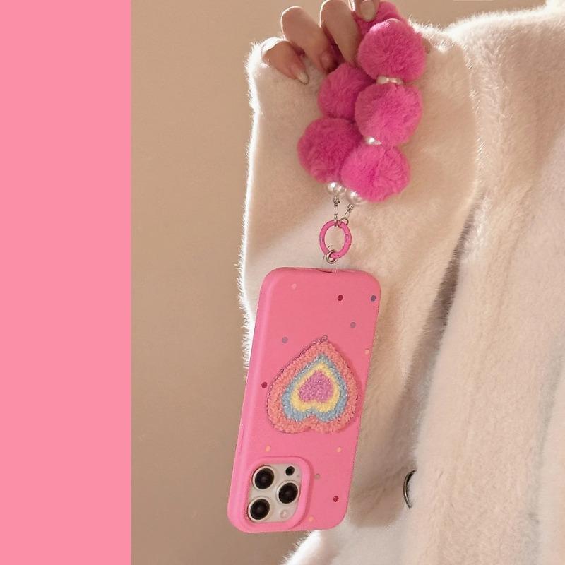 Korean Colorful Polka Dots Love Heart Phone Case For iPhone 17 16 15 13 14 11 12 Pro Max With Bracelet Shockproof Soft Cover