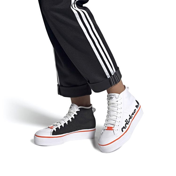 adidas Originals NIZZA Platform Mid Canvas Slip Resistant High Top Skateboard Shoes Women's White Black Orange S42601