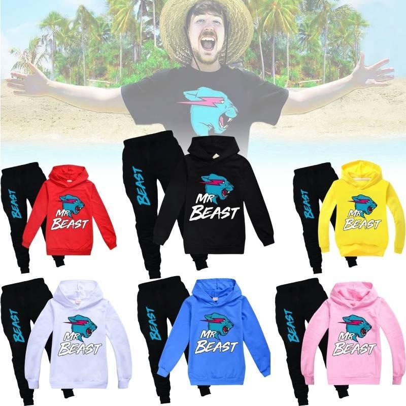 Trendiges Mr. Beast Cartoon Hoodie-Set für Jungen und Mädchen – bequem und stylisch