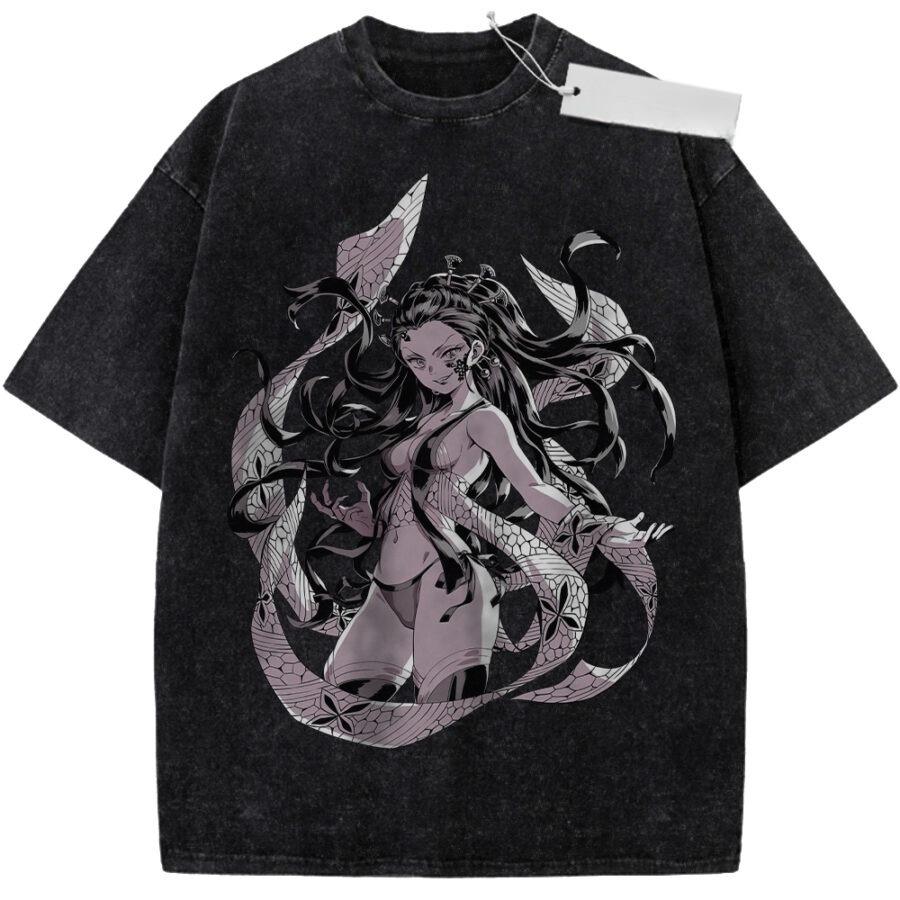 Unisex Purple Washed Vintage T Shirt Demon Slayer Daki Spider Style High Quality Fabric for Casual Shopping