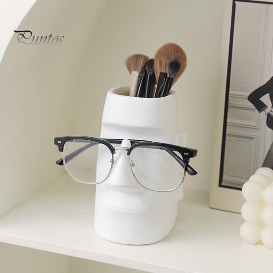 Creative Desktop Storage Abstract Face Statue Eyeglass Holder And Pen Holder, Modern Art Home Office Organizer Desk for Office, Decor, Makeup