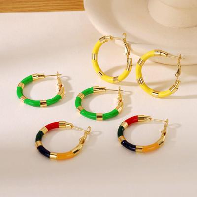 Multi-color Enamel Oil Drip Titanium Steel Earrings – Sweet, Versatile, Dopamine Retro Color-Block Hoops.