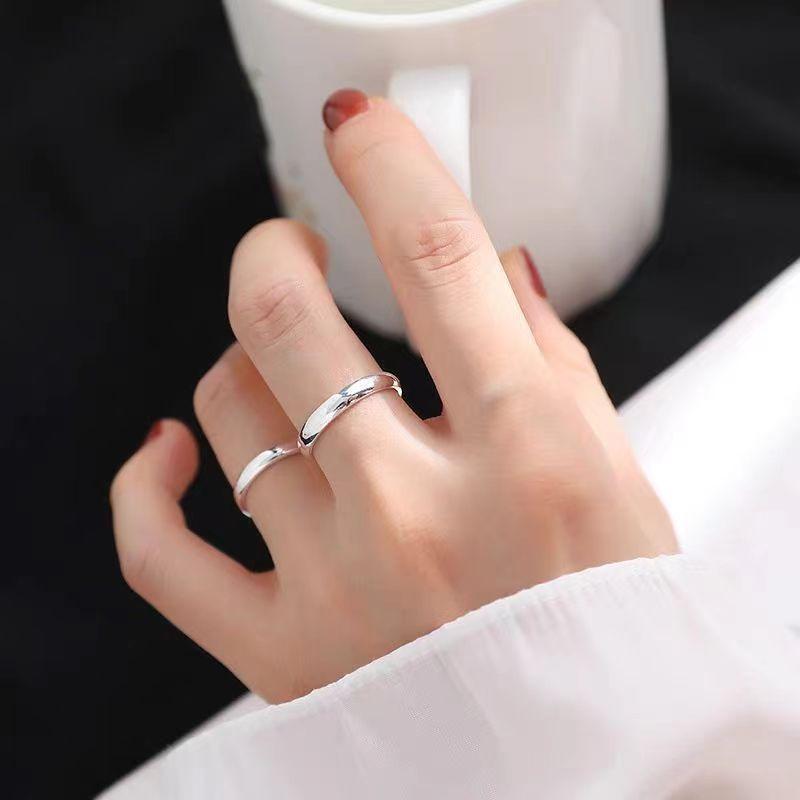 Buyee 925 Sterling Silver Couples Ring Polishing Open Ring Finger for Women Men Fashion Wedding Fine Jewelry Circle Gift