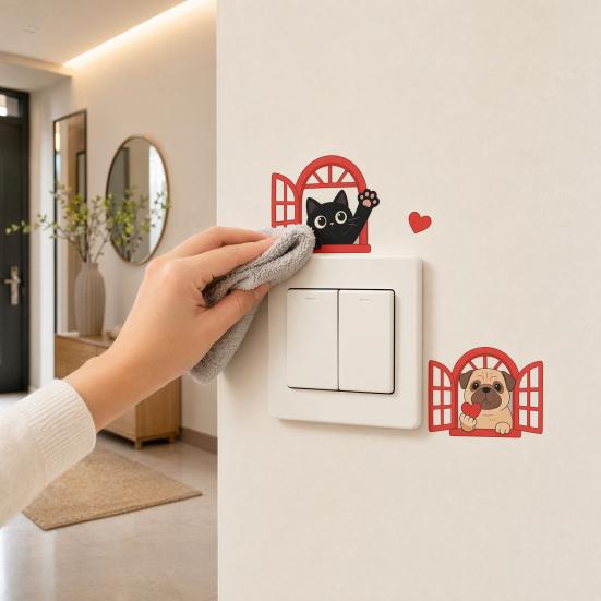 Light Switch Plate Stickers Dog Window Cute Cat Decorative