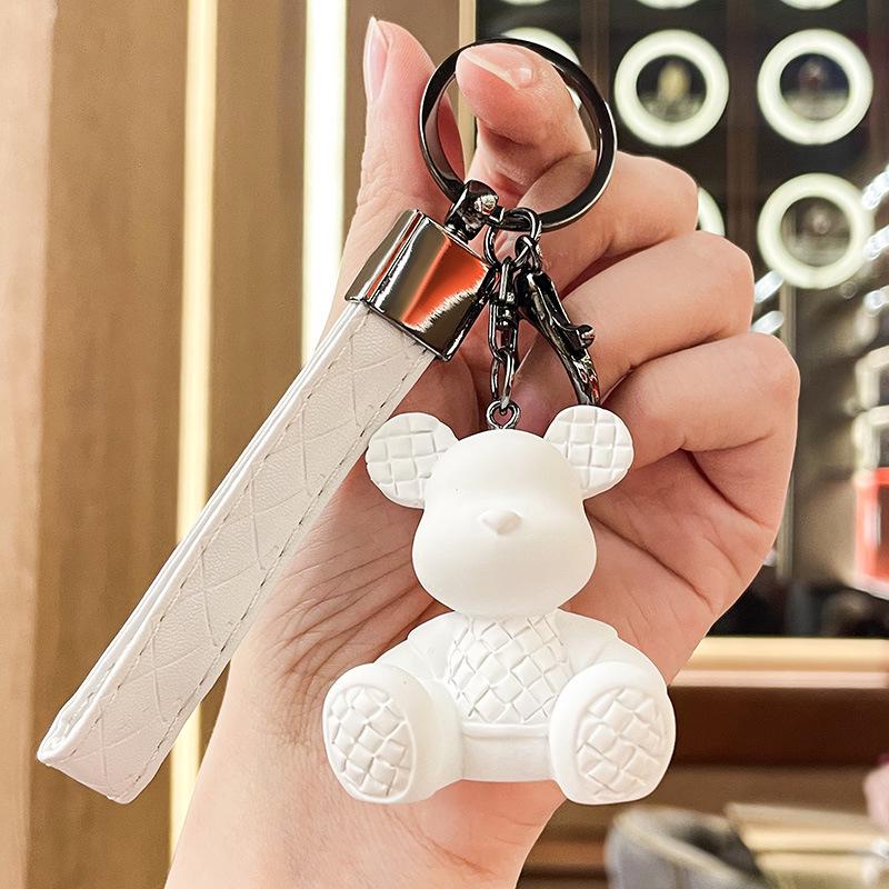 Charming Cartoon Bear Bamboo Weave Keychain Pendant