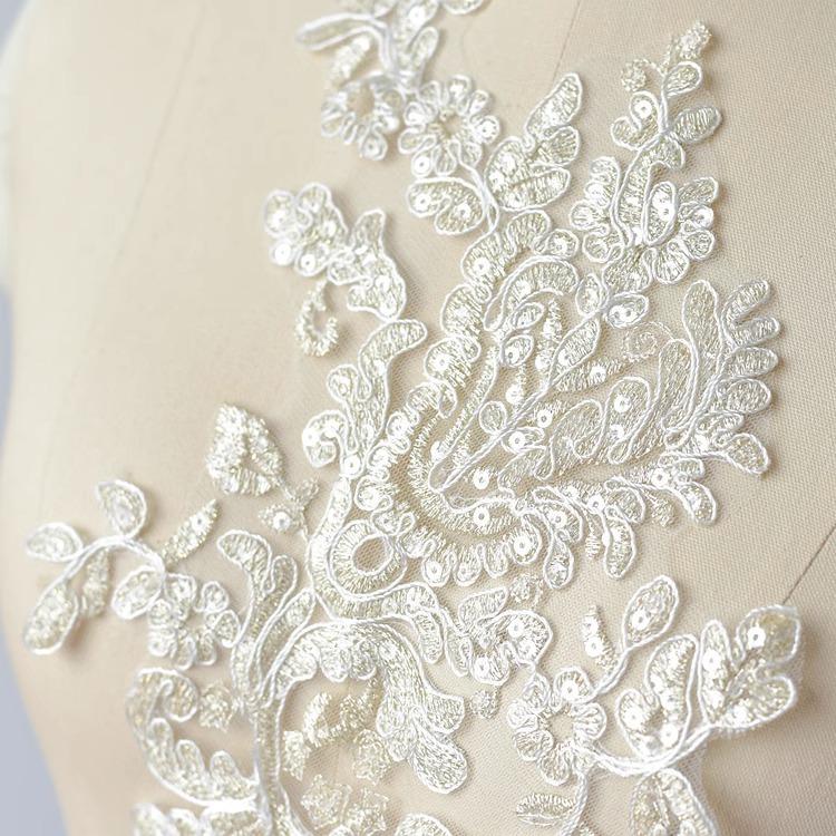 Gold Thread Sequin Embroidered Lace Flower Lace, Handmade Diy Applique Wedding Dress Decoration Accessories