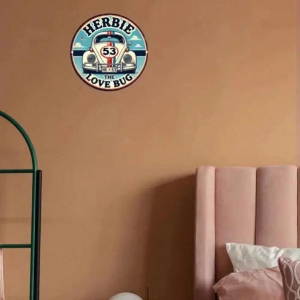 Encantador Letrero Metálico Vintage de Herbie el Escarabajo Arte de Pared Plano Retro para Decoración de Garaje Bar Cafetería