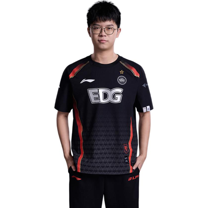Li Ning Electronic Sports Series EDG Team Classic Comfortable Letter Print Fitted Short Sleeve T-Shirt Unisex T-Shirts Black ATSU671-1