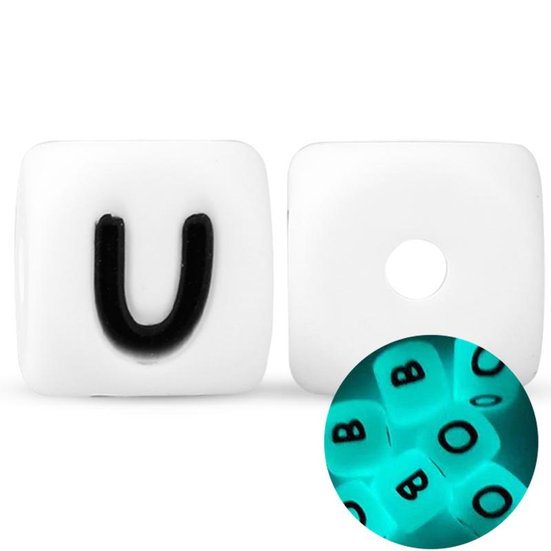 50Pcs 12mm Glow In the Dark English Alphabet Letter Beads Luminous Silicone Letters Beads for Baby Teething Chew Toy Shower Gift