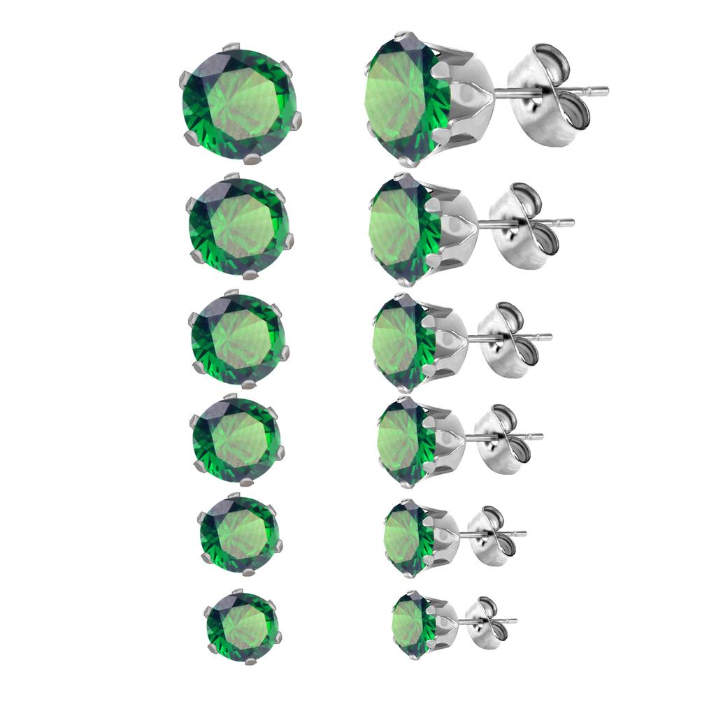 6Pairs/Set CZ Stud Earrings Stainless Steel Round White Cubic Zirconia Hypoallergenic 6 Claws Earring Trendy Jewelry
