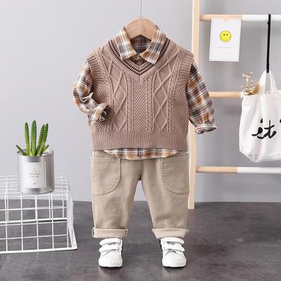 Fashion Kids Boys Three-piece Suits Spring Autumn Baby Vest+ Shirt+ Pants Sets