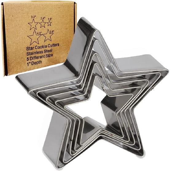 Antallcky Star Cookie Cutter Set-5 Pcs Stainless Steel Five-pointed Star Biscuit Molds Fondant Cake Cookie Cutter Set Pastry Mold-for 3d Christmas