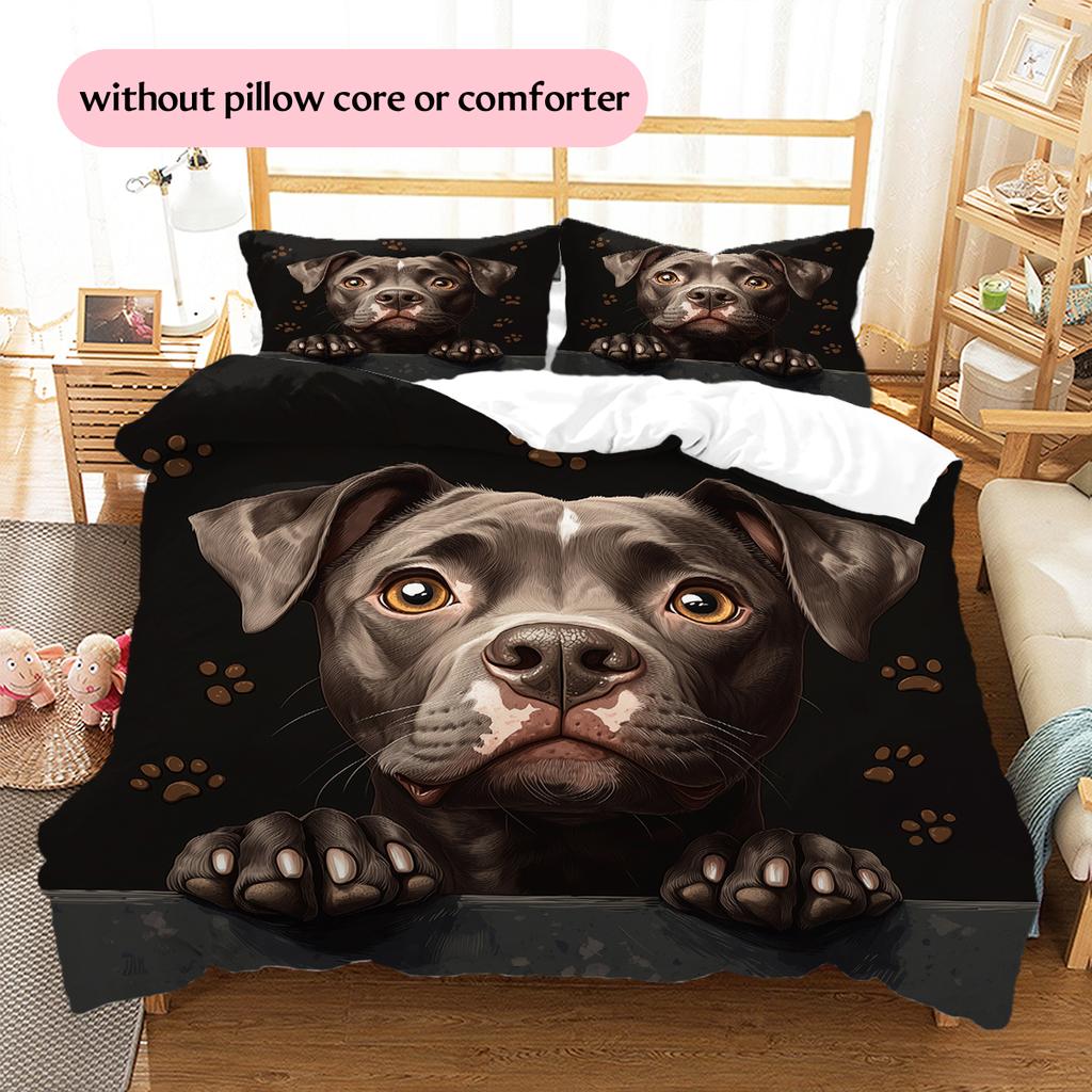Black Pitbull Pattern Bedding Home Decoration Birthday Gift (1 * duvet cover + 2 * pillowcase, without core)