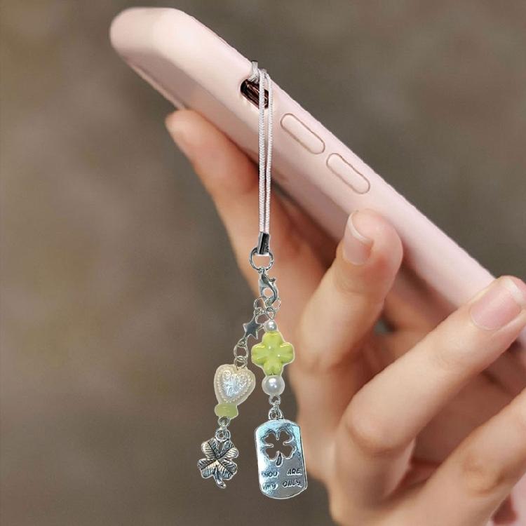 Bag Pendant Plant Phone Chain Four Leaf Grass Phone Charm Backpack Accessories Enhances Your Look with a Touch of Luck