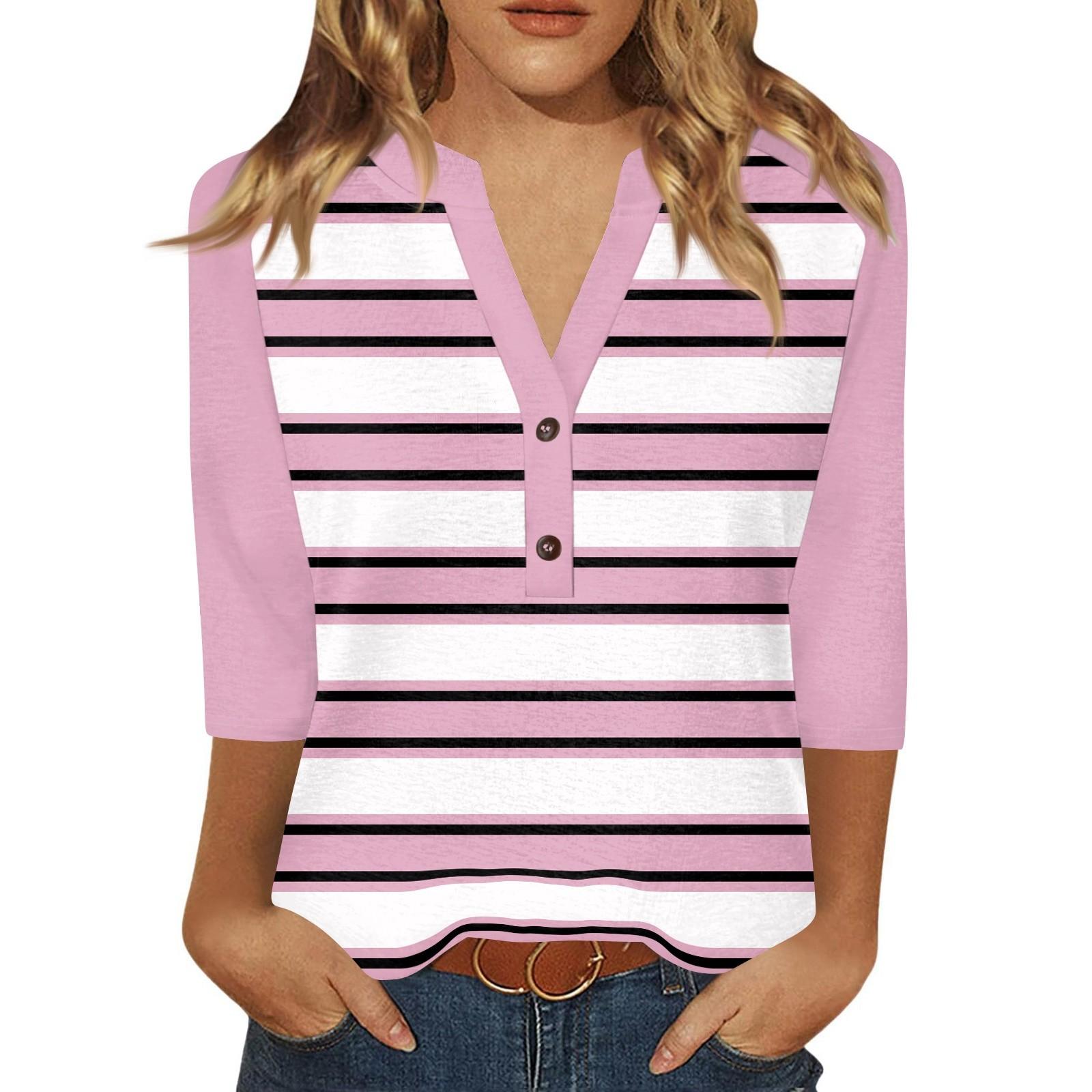 

Жен. Футболка С принтом Пуговицы Рукав 3/4 Повседневные Выходные Мода Классический Классический V-образный вырез Обычный Верх XXXL