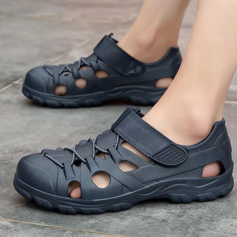 WTEMPO Herren Sommer Watsandalen Sommer Aushöhlen Einfarbig Bindung Weiche Sohle Atmungsaktiv Deodorant Rutschfest Wasserdicht Lässige Sport-Strandschuhe