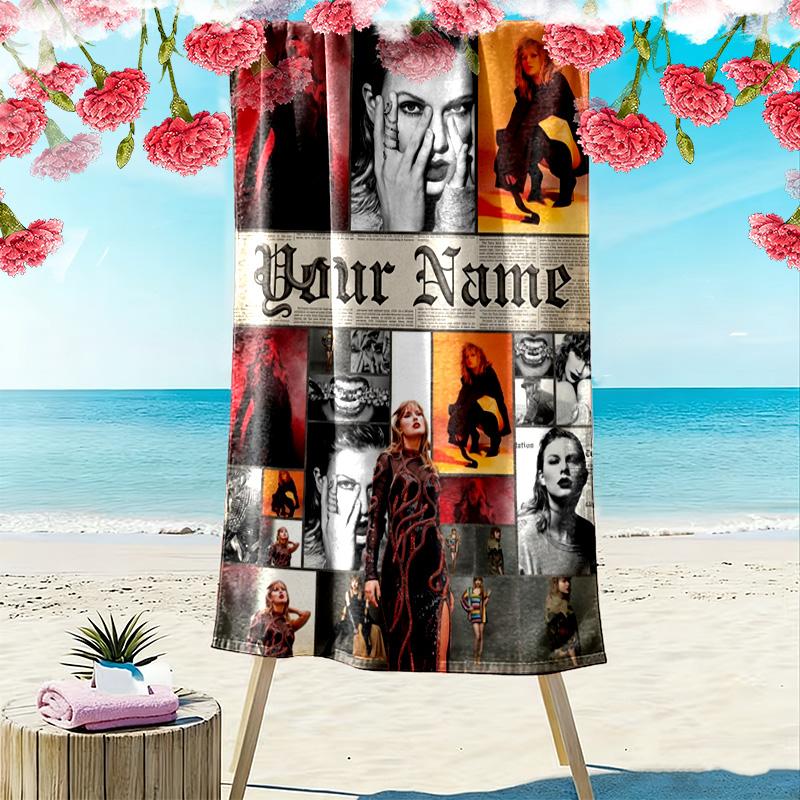 Name Custom Taylor Poster Print Beach Towel, Large Soft Quick Dry Towel for Beach Camping Swimming