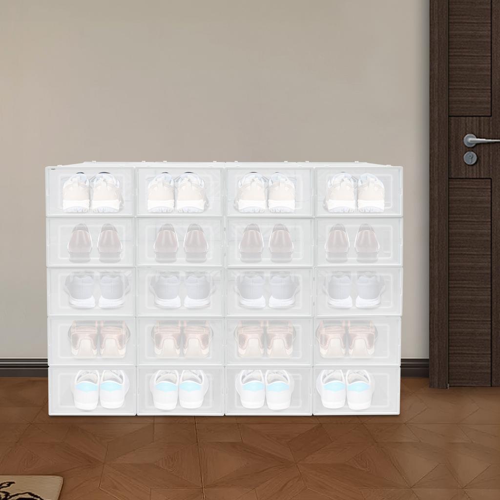 Stackable Plastic Shoe Storage Boxes, 20 Pack Clear Shoe Organizers with Opening Design, Space‑Saving Foldable Shoe Containers