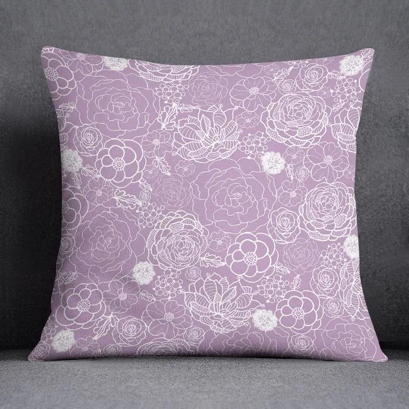 Pink Purple Geometric Floral Cushion Cover Peach Skin Cute Feather Throw Pillowcase Sofa Living Room Bedroom Home Decor 40X40