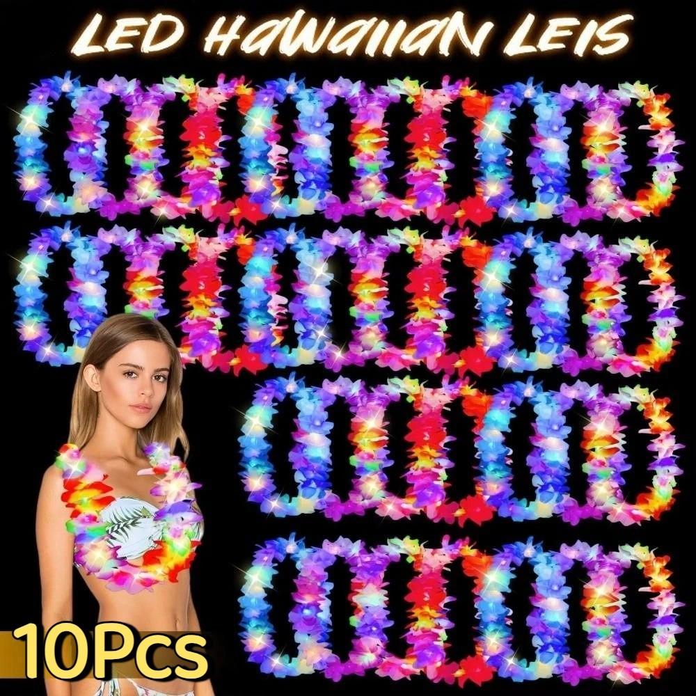 10Pcs Colorful LED Hawaiian Leis Vibrant Tropical Theme Leis Beach Holiday