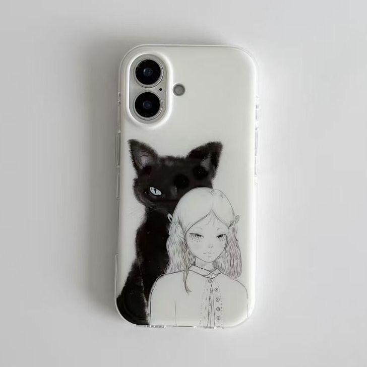 cute cat cartoon girl phone case for iphone 17 pro max 16 plus 15 14 13 11 silicone back cover for iphone 12 shell bumper