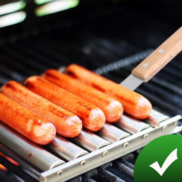 Stainless Steel Hot Dog Roller with Wooden Handle for Grills and Barbecues Durable and Easy to Clean Cooking Tool