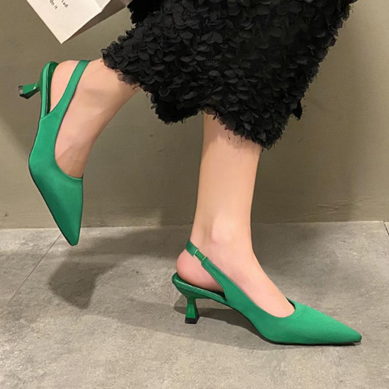 Summer Woman Pointed Toe Sandals Elegant Heeled Shoes Mid Heels Pumps Woman Slippers 2025 Trend Dress Zapatos De Mujer
