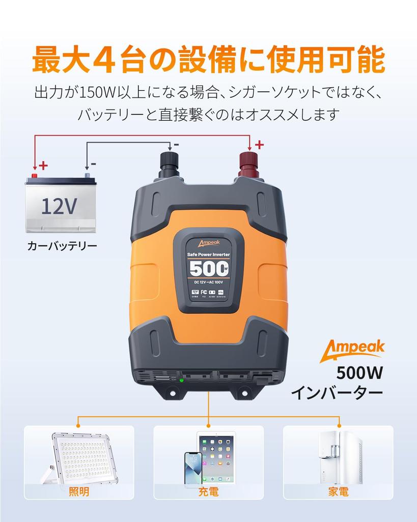 500W Car Inverter with Cigarette Lighter Converts DC 12V To AC 2 AC Modified Over Conversion for 12V Vehicles Includes Japanese Instruction Manual and