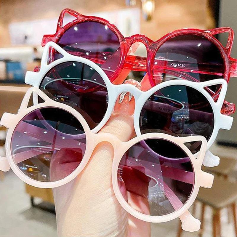 Girls Boys Cute Cat Ears Frame Sunglasses Outdoor Sun Protection Kids Fashion Sunglasses Outdoor Travel Essential Eyewear