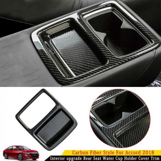 Carbon Fiber Rear Water Cup Holder Panel Cover Trim For Honda Accord 2018-