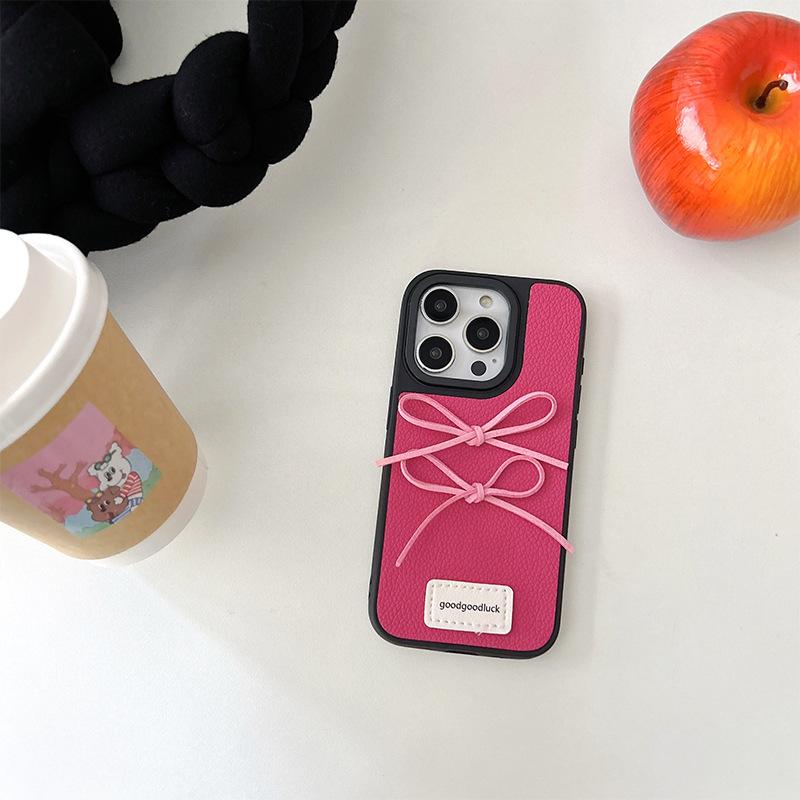 For Apple 17 Promax Leather Bow Simple Phone Case for IPhone 16 Anti Fall Women's New 14