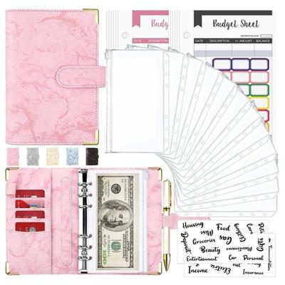 A6 Money Saving Organizer PU Leather Budget Binder Marble Notebook Budgets Planner  Envelope Office School Supplies