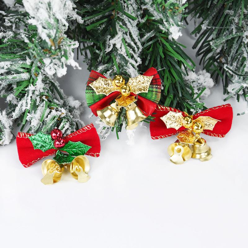 6pcs Christmas Bow With Bell Mini Xmas Tree Bowknot Pendant Ornaments For Home Decoration 2024 Navidad New Year Party DIY Gifts