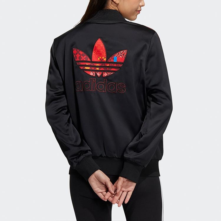 adidas Originals Cny Tiger Year Limited Color Block Striped Big Logo Hoodless Sports Pilot Cotton Jacket Winter Women Jacket Fluorescent-Red HD0326