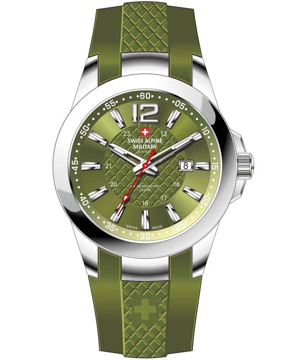 

Швейцарський Альпійський Військовий Бойовий Повітряний Жіночий Годинник на Силіконовому Ремінці із Зеленим Циферблатом, Кварцовий 7758.1838 зелений