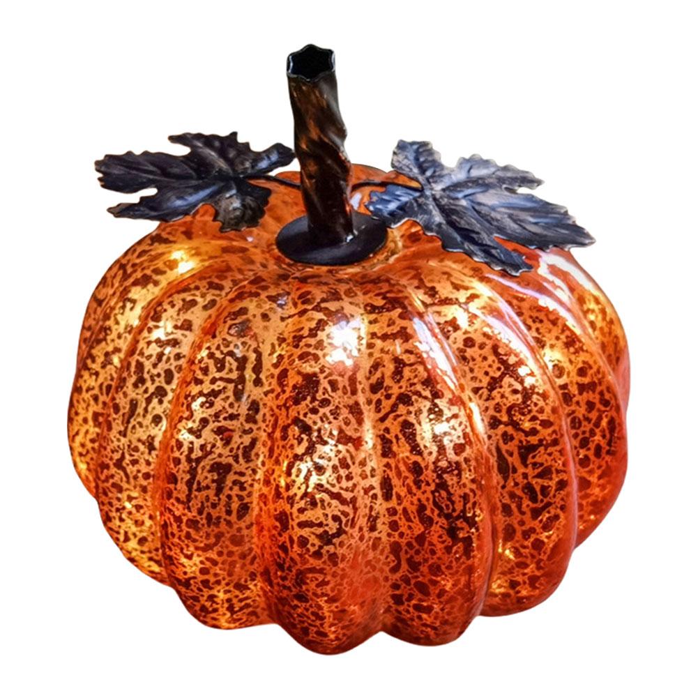 Halloween Artificial Glass Pumpkin with LED Lights Glass Decoration Halloween LED Lights Lamp Festive Atmosphere Decorations