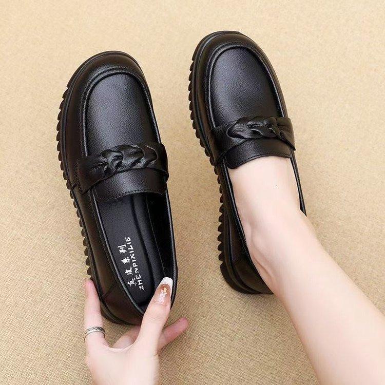 Long standing shoes waterproof work shoes kitchen women's casual flat-soled leather shoes soft-soled non-slip women's shoes mother shoes