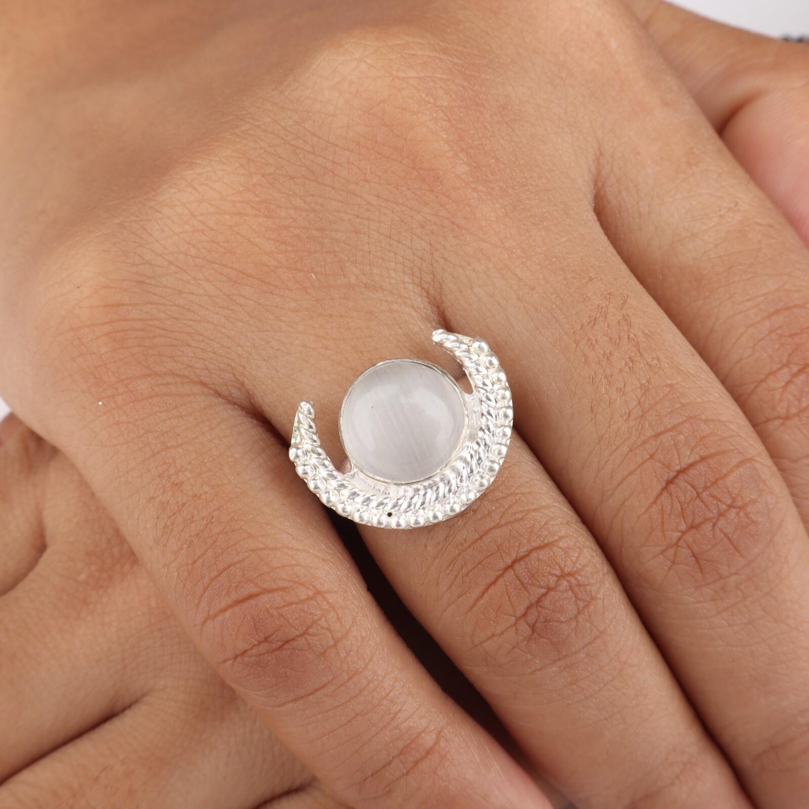 

Селенит Драгоценный камень Серебро 925 пробы Ювелирное изделие ручной работы Кольцо с камнем апреля RR-48-36 13