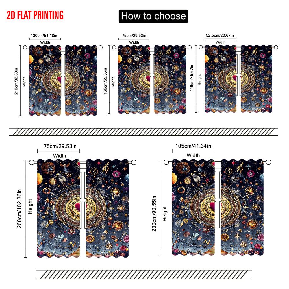 2pcs   Plane Printing Window Curtain Constellation Theme Polyester (without Rod) Versatile All Perfect for Bedroom & Living
