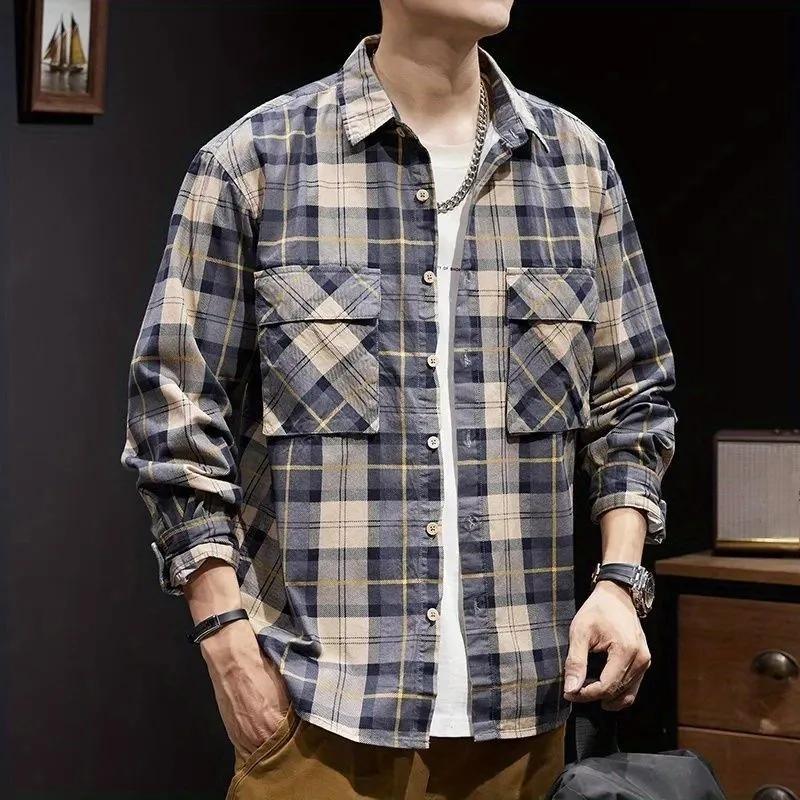 Men's Striped Shirt Casual Shirt Plaid Shirt Fashionable Versatile Tops Trend Long-sleeved Shirt